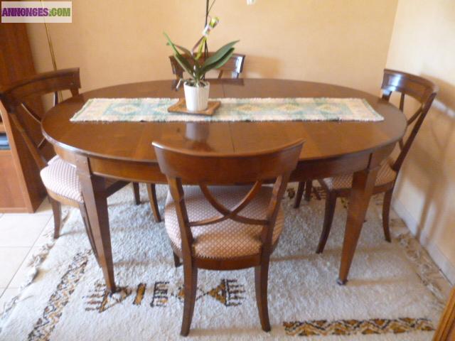 Table ovale merisier (collection TROTEL + 4 chaises "tapissier"