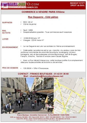 Boutique à vendre Paris 14ème - Rue Daguerre