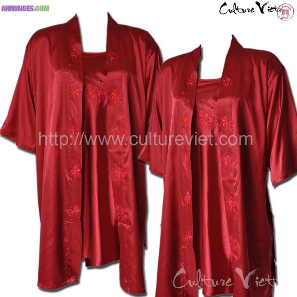 Ensemble de nuit en satin de soie Bordeaux