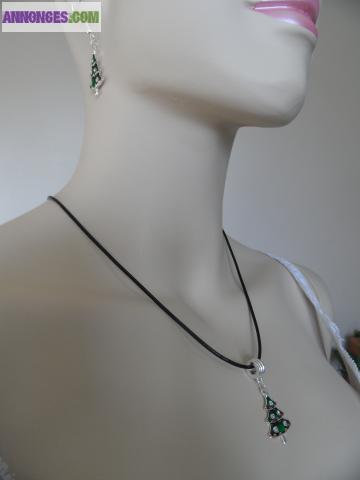 Parure Sapin de Noël Boucles + Collier Coton Ciré