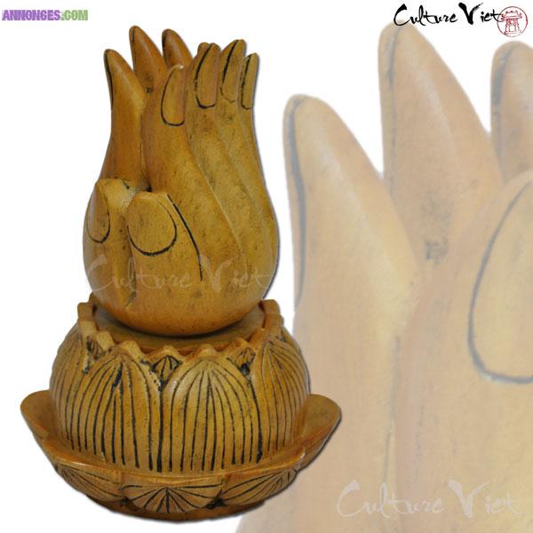 Brûle encens lotus sur mains en pierre du Vietnam