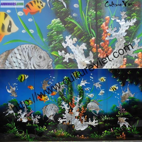 Tableau Fond marin en laque du Vietnam 120 x 60 cm