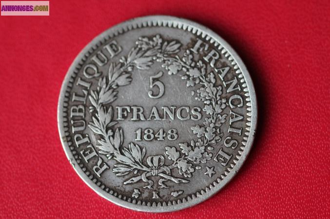 5  FRANCS 1848  K   ( rare )