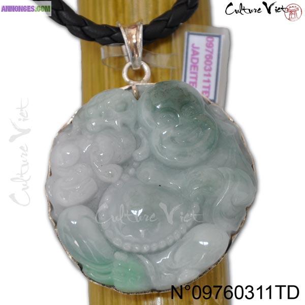 Idée cadeau pendentif Bouddha en jade blanc avec certificat