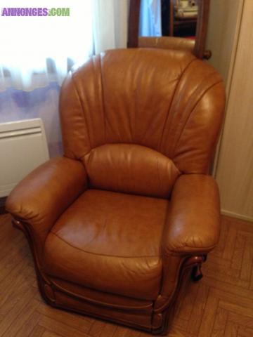 CANAPE CUIR + FAUTEUIL CUIR électrique