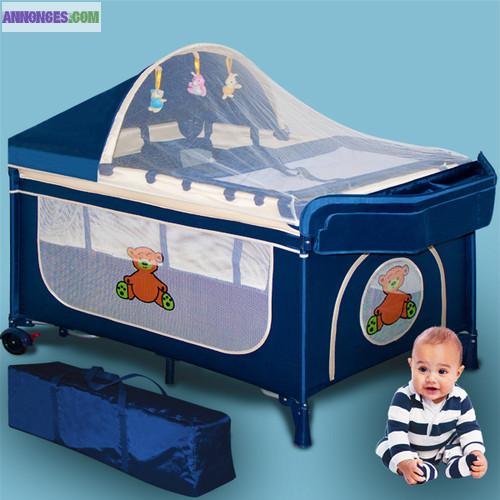 Lit de voyage pour bébé avec fonction à bascule - Multifonction - Pliable, sac de transport et petites peluches incluses Neuf