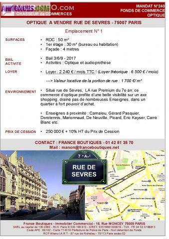 Boutique à vendre Paris 7ème - Rue de Sèvres