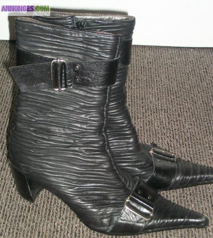 BOTTINES CUIR PLISSE