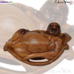 Sculpture bouddha rieur en bois exotique bbp103 - Miniature