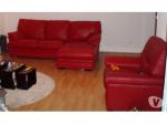 Canapé angle droit en cuir rouge + fauteuil - Miniature
