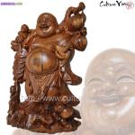 Sculpture bouddha rieur en bois exotique - Miniature